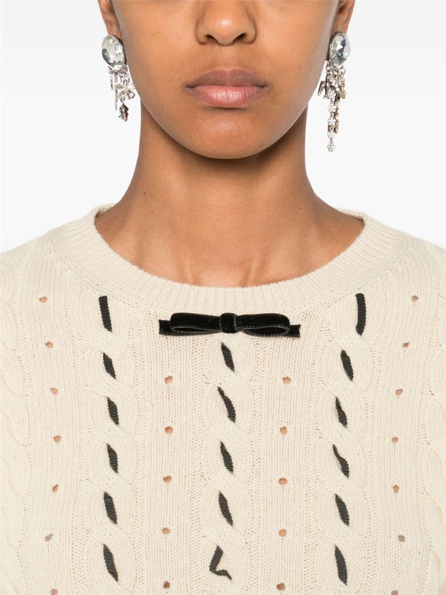 Cable-knit ruffled-cuff sweater-VALENTINO-Verso