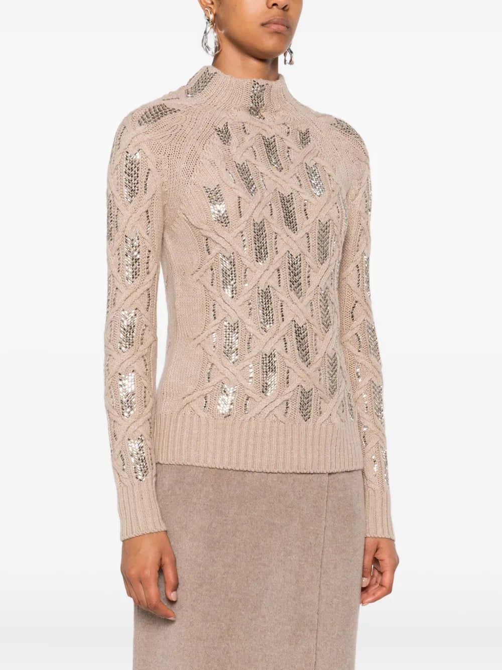 Cable-knit sequin-embellished sweater