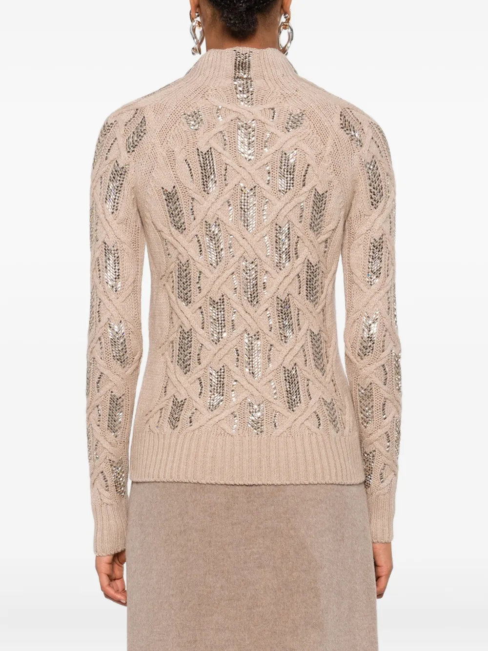 Cable-knit sequin-embellished sweater