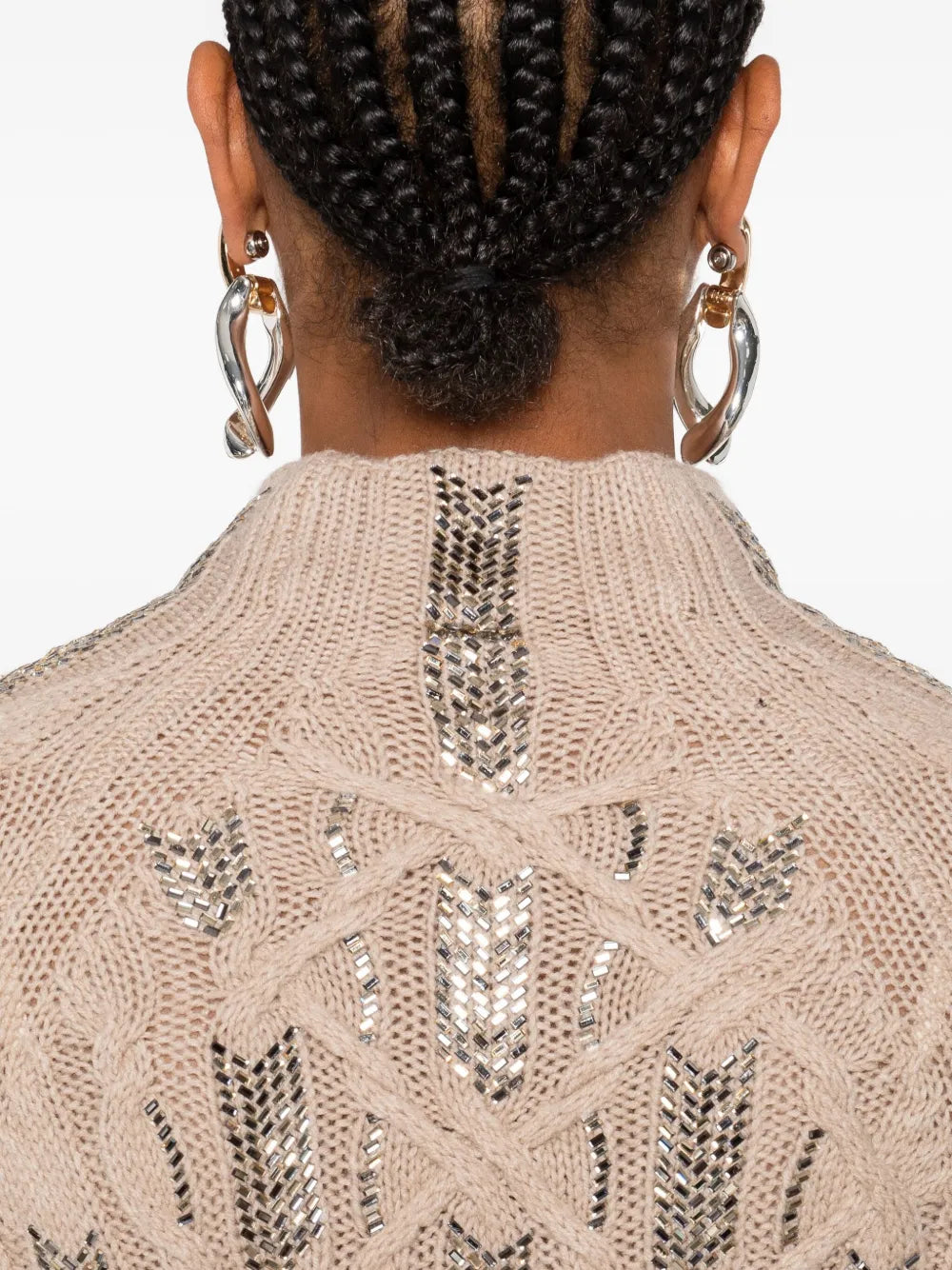 Cable-knit sequin-embellished sweater