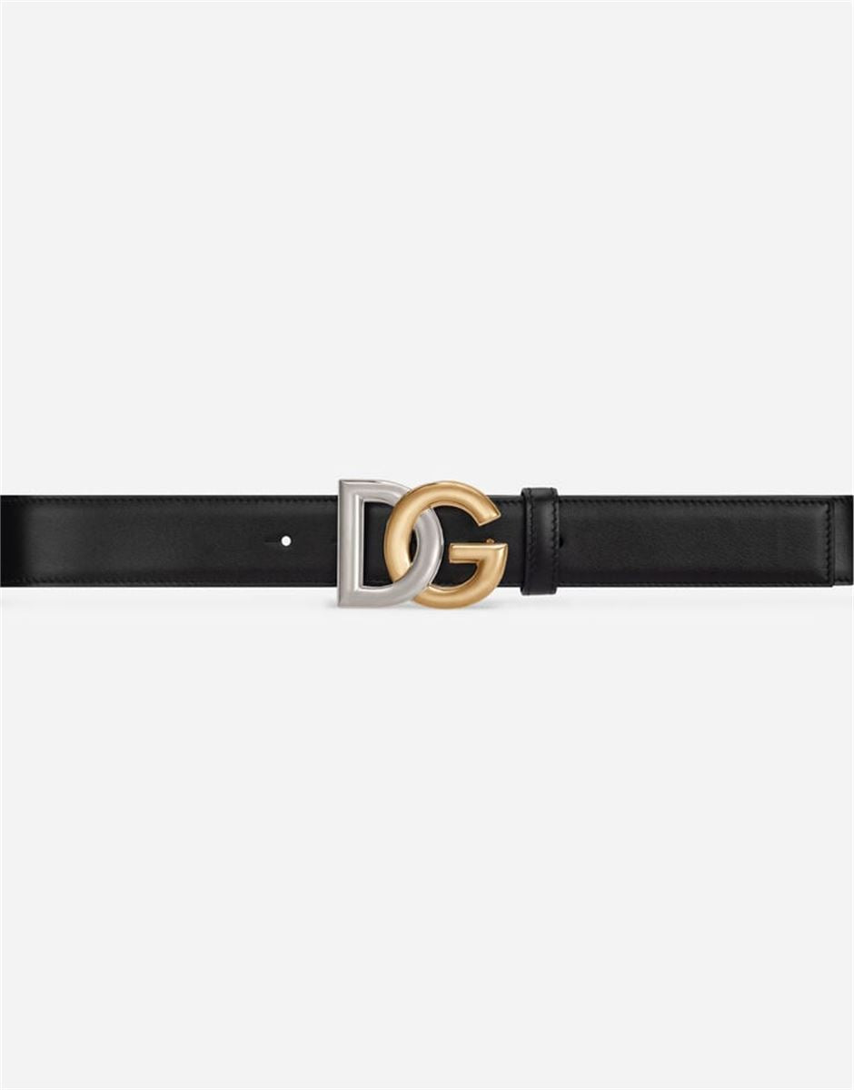 CALFSKIN BELT WITH DOUBLE-PLATED DG LOGO - DOLCE & GABBANA - Verso