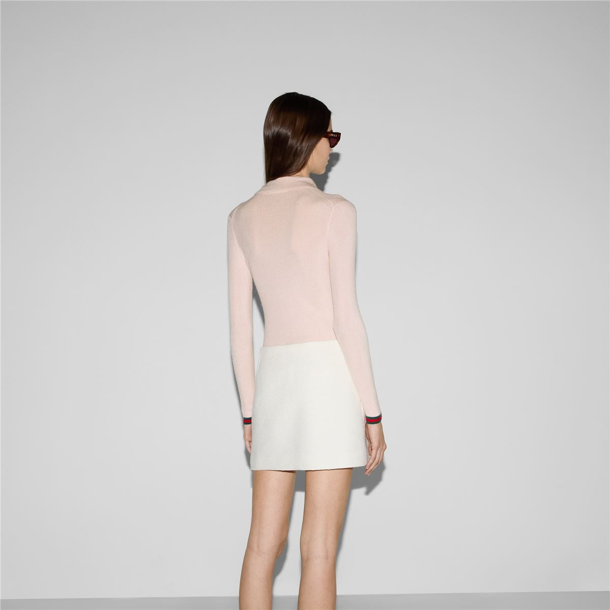 CASHMERE AND SILK POLO TOP WITH WEB - GUCCI - Verso