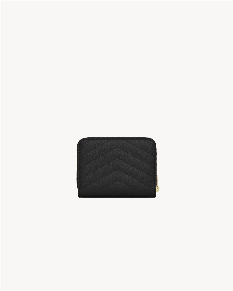 CASSANDRE MATELASSÉ COMPACT ZIP AROUND WALLET IN GRAIN DE POUDRE LEATHER - SAINT LAURENT - Verso