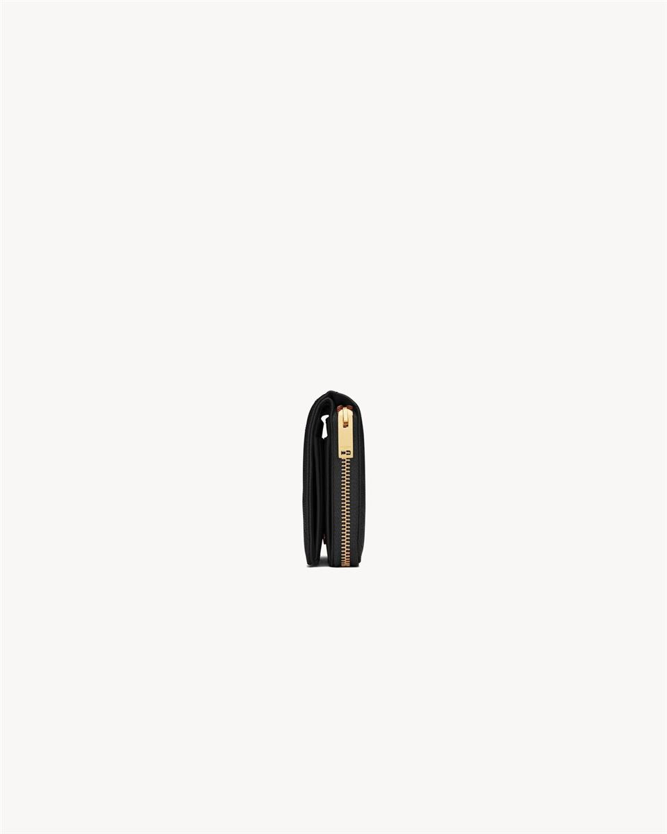 CASSANDRE MATELASSÉ COMPACT ZIP AROUND WALLET IN GRAIN DE POUDRE LEATHER - SAINT LAURENT - Verso