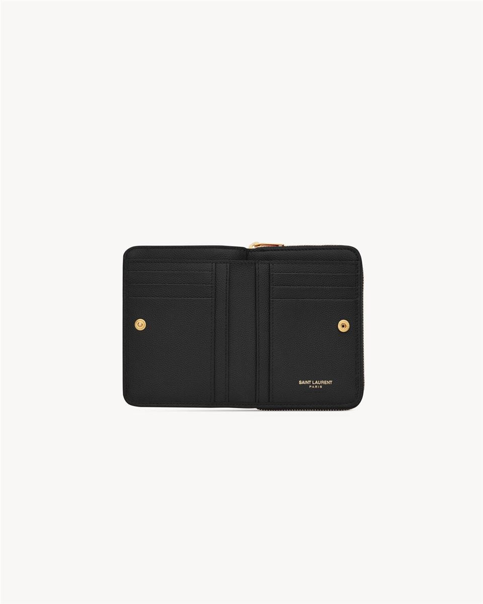 CASSANDRE MATELASSÉ COMPACT ZIP AROUND WALLET IN GRAIN DE POUDRE LEATHER - SAINT LAURENT - Verso