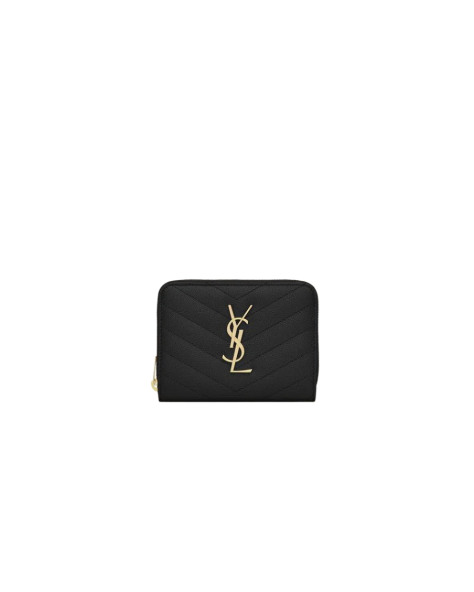 CASSANDRE MATELASSÉ COMPACT ZIP AROUND WALLET IN GRAIN DE POUDRE LEATHER - SAINT LAURENT - Verso