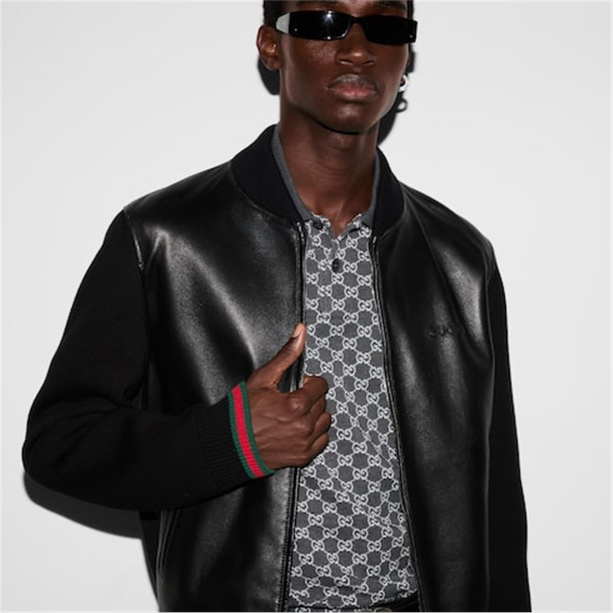 NAPPA LEATHER AND KNIT BOMBER JACKET - GUCCI - Verso