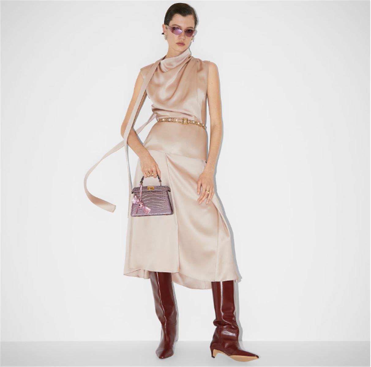 CHAMPAGNE-COLOURED SILK SKIRT-FENDI-Verso