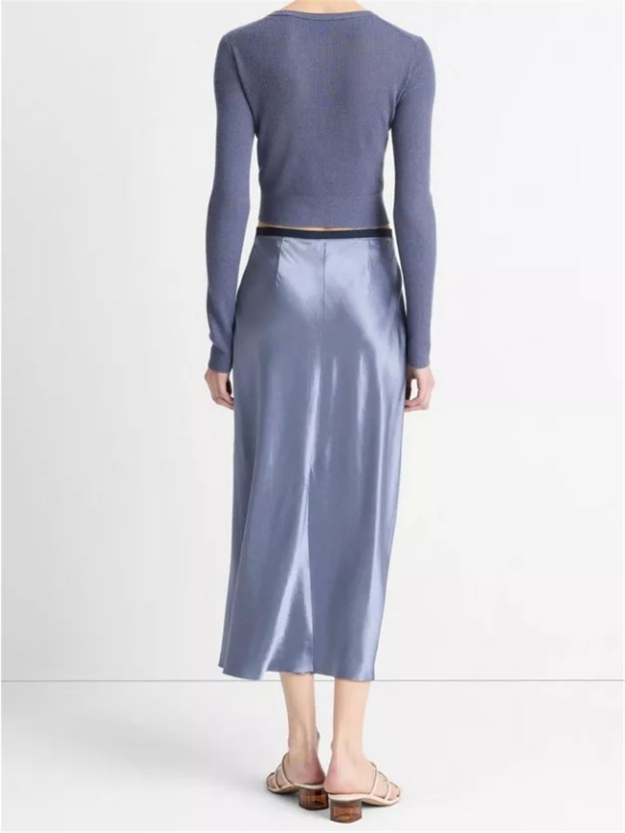 CONTRAST-WAISTBAND SATIN BIAS SKIRT-VINCE-Verso