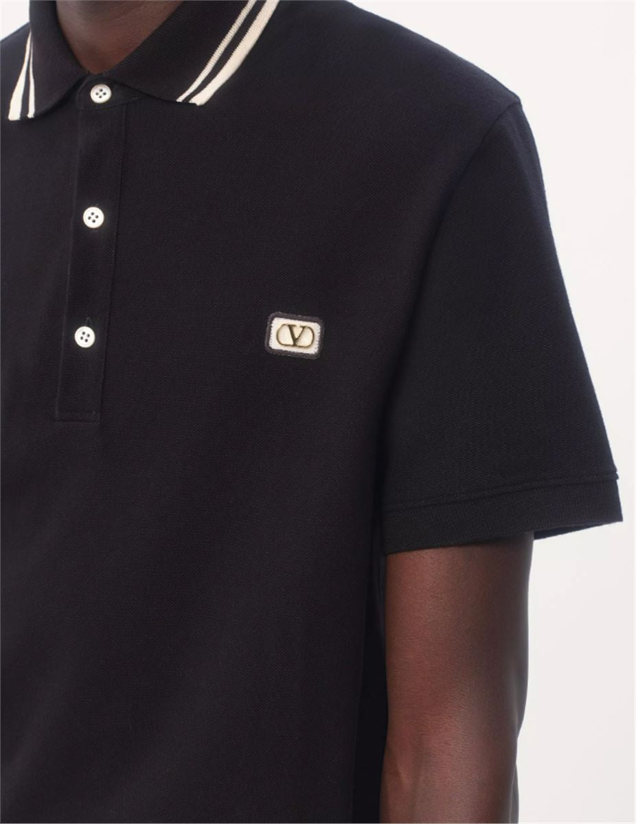 COTTON PIQUÉ POLO SHIRT WITH VLOGO PATCH - VALENTINO - Verso