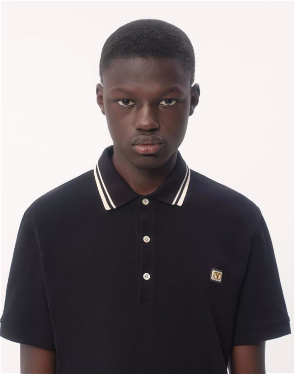 COTTON PIQUÉ POLO SHIRT WITH VLOGO PATCH - VALENTINO - Verso