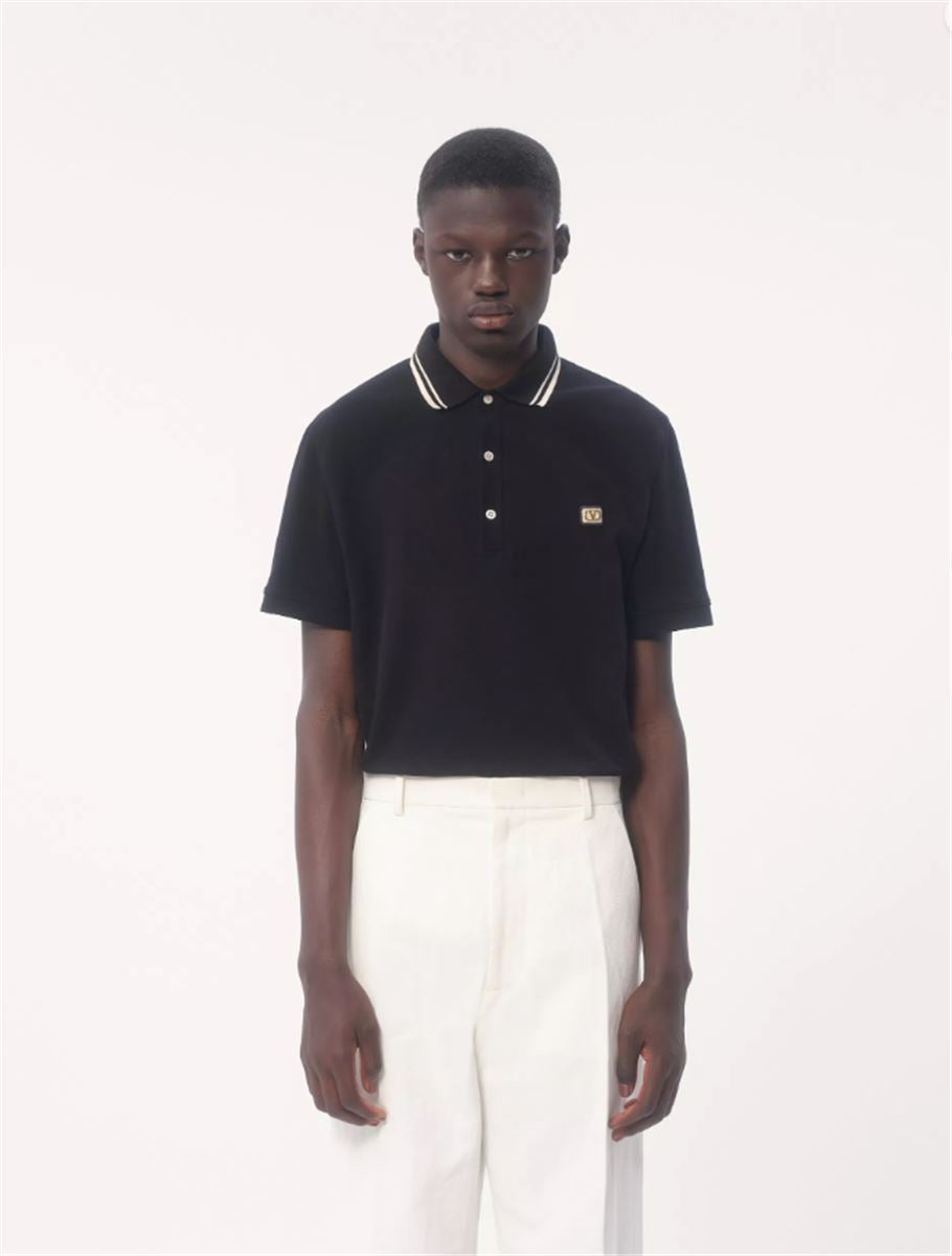 COTTON PIQUÉ POLO SHIRT WITH VLOGO PATCH - VALENTINO - Verso