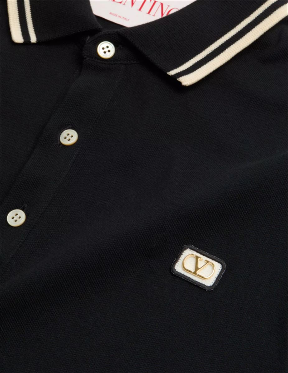 COTTON PIQUÉ POLO SHIRT WITH VLOGO PATCH - VALENTINO - Verso