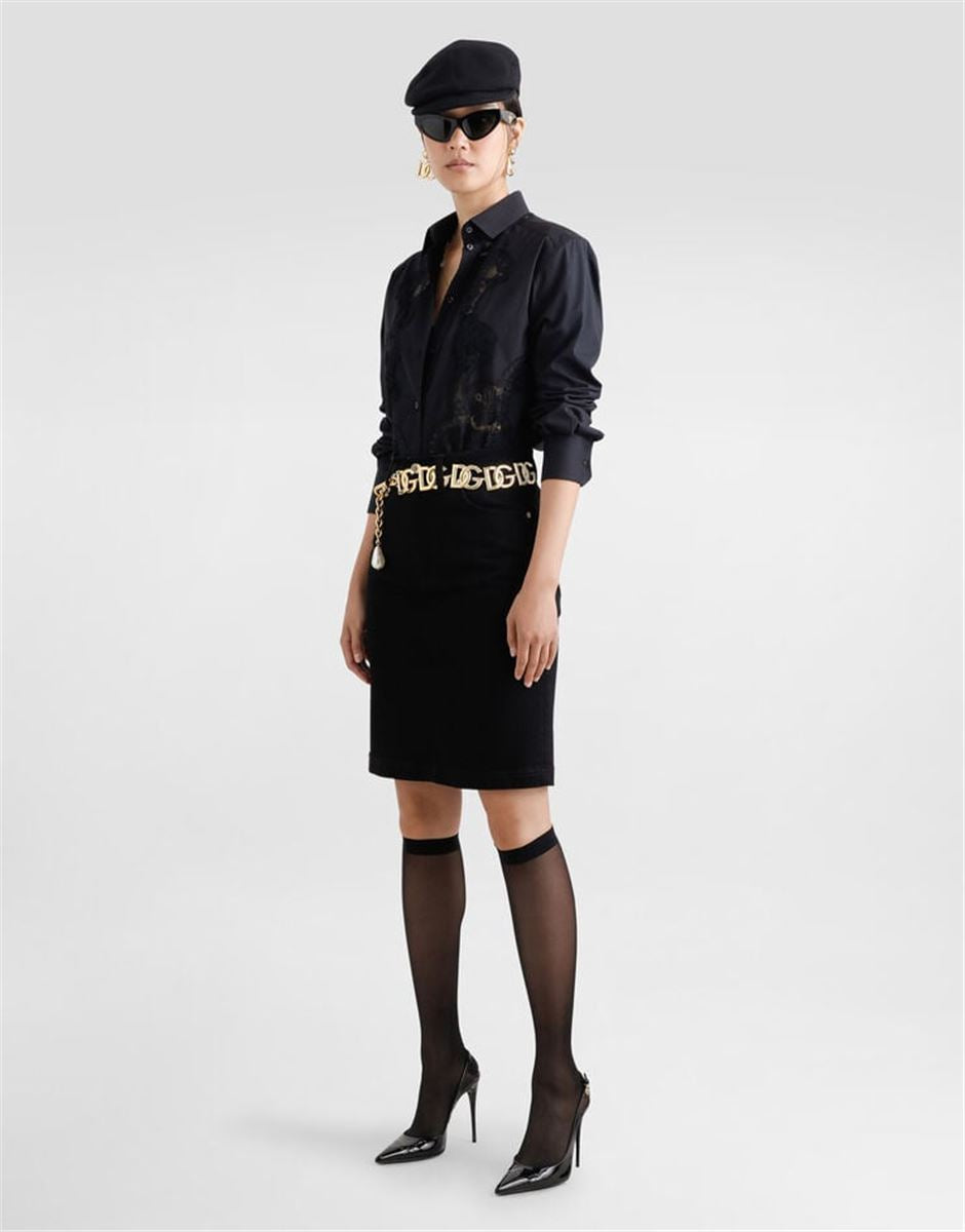 COTTON POPLIN SHIRT WITH LACE INLAY - DOLCE & GABBANA - Verso