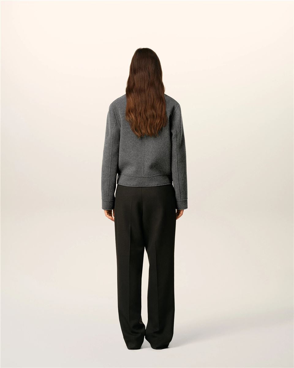 Grey Wool Boxy Buttoned Jacket
