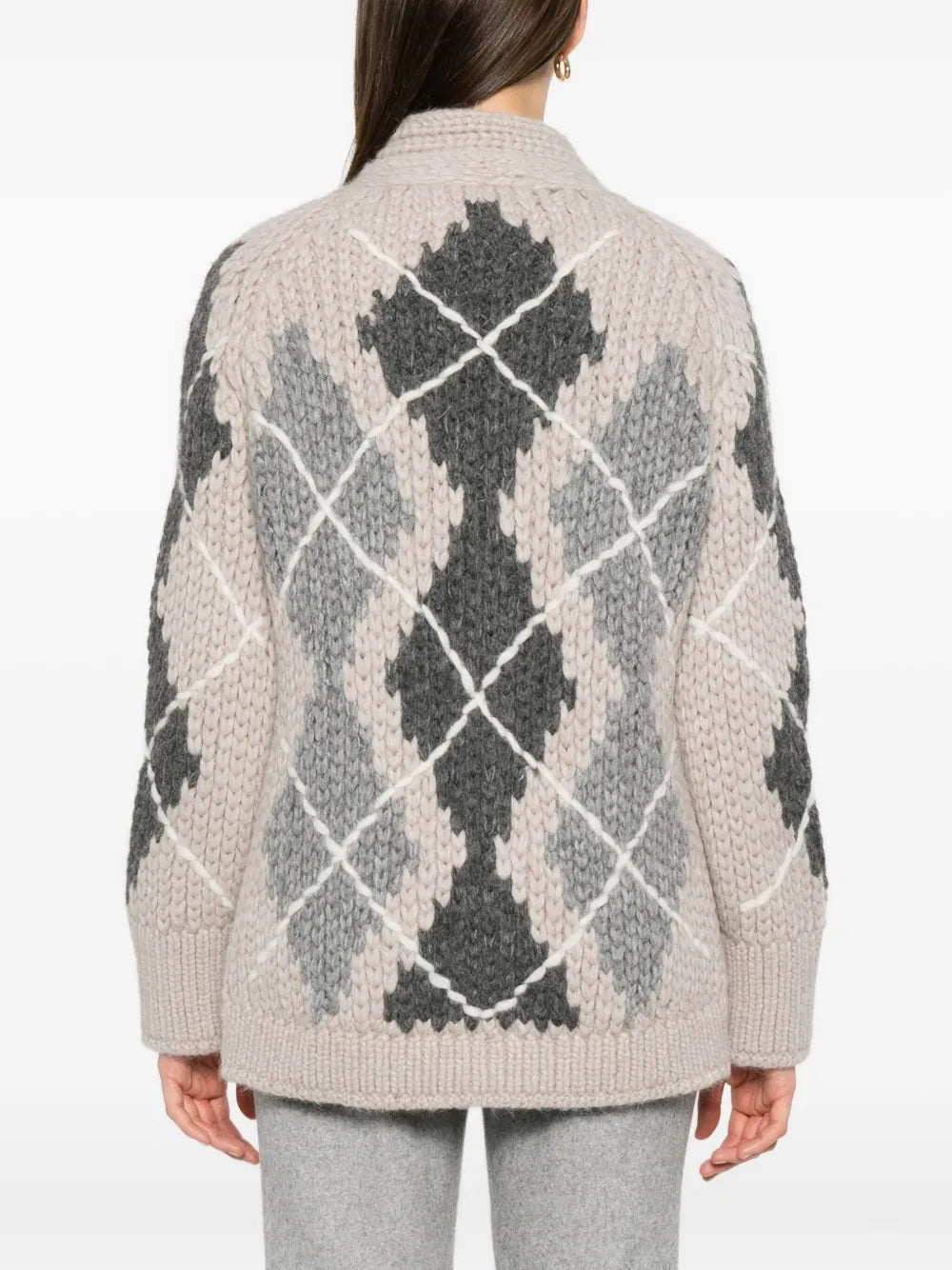 Argyle-pattern pocket cardigan
