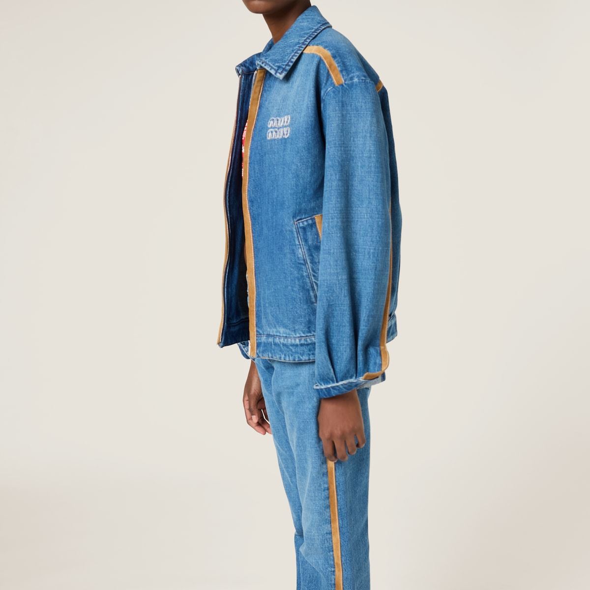 DENIM AND LEATHER BLOUSON JACKET