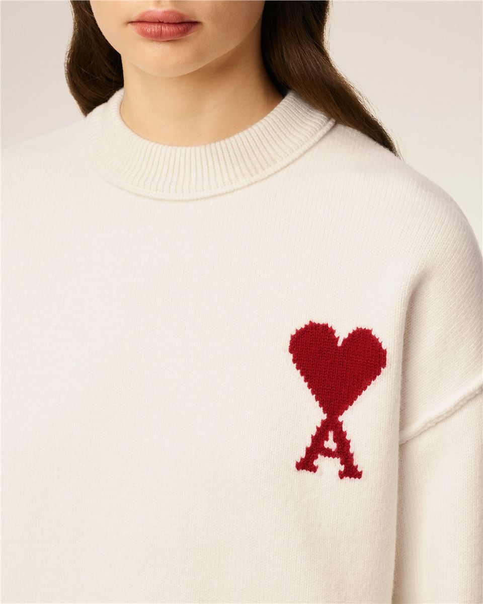 White Wool Ami de Coeur Crewneck Sweater