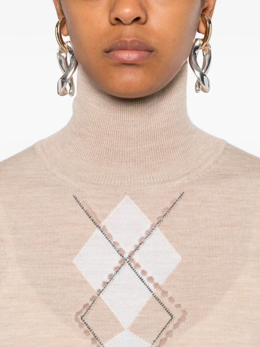 Diamond-pattern turtleneck top