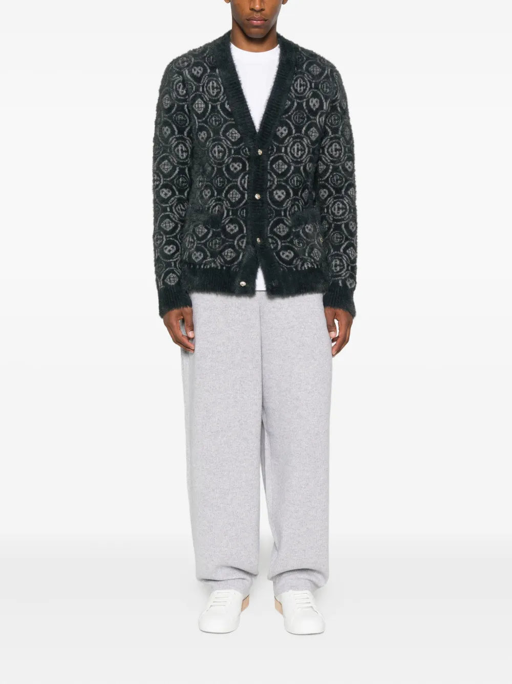 Logo-pattern v-neck cardigan