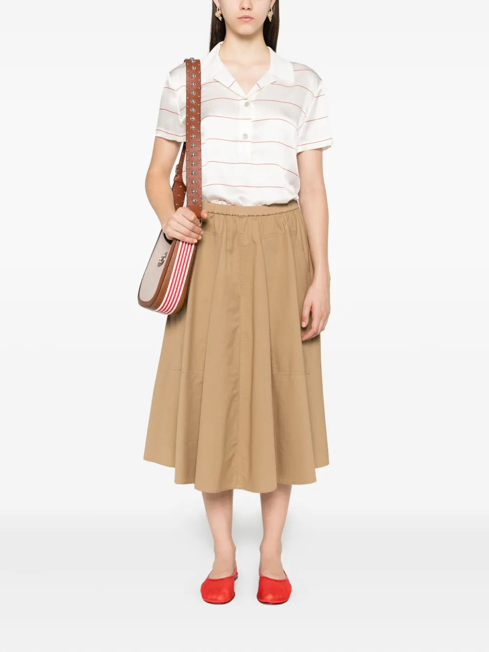 Elastic-waistline pocket midi skirt-VINCE-Verso