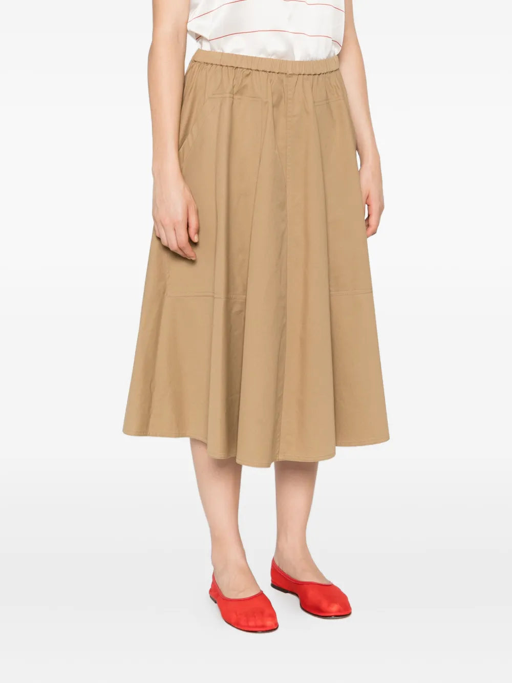 Elastic-waistline pocket midi skirt-VINCE-Verso