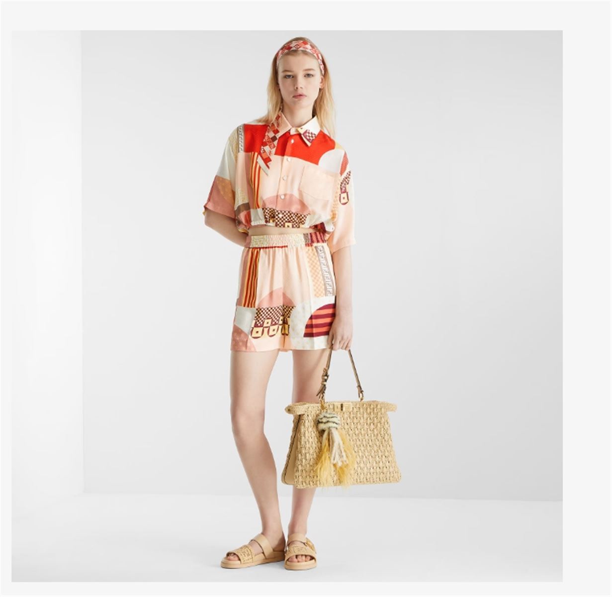 PINK SILK SHIRT WITH PATCHWORK PRINT