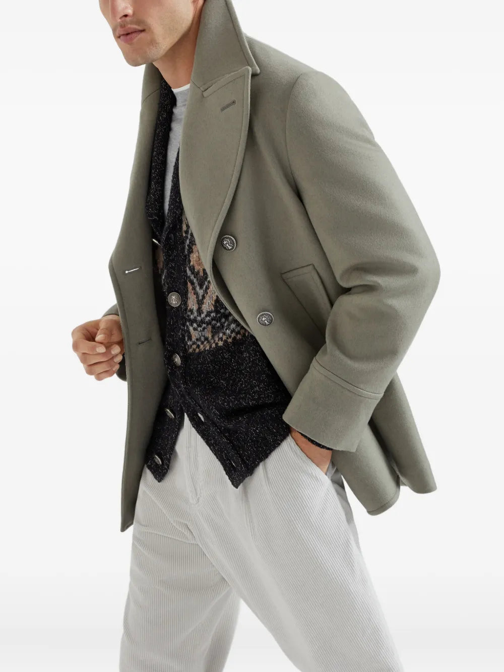 Double-breasted wool coat-BRUNELLO CUCINELLI-Verso