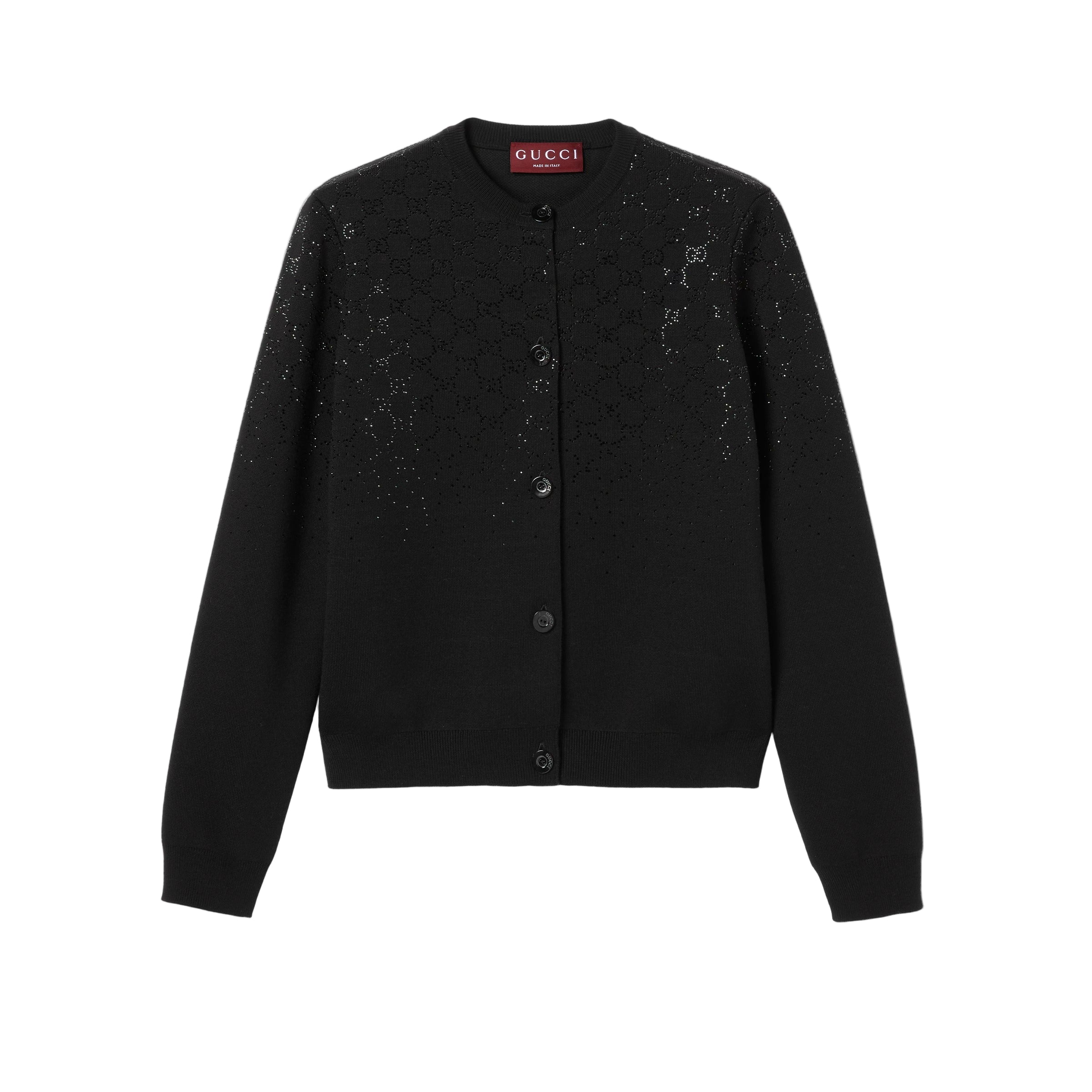 Fine wool cardigan with GG crystals-GUCCI-Verso