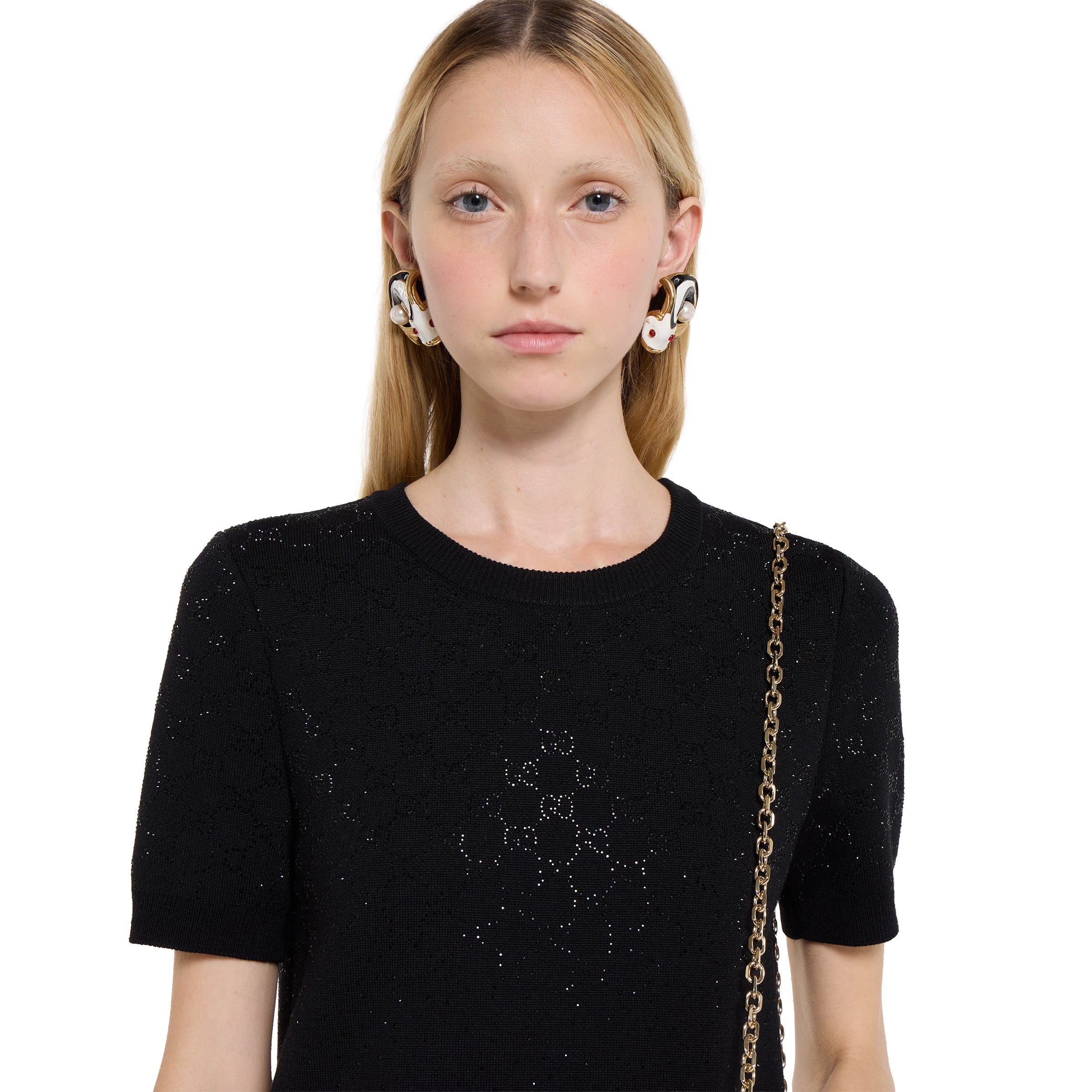 Fine wool dress with GG crystals-GUCCI-Verso