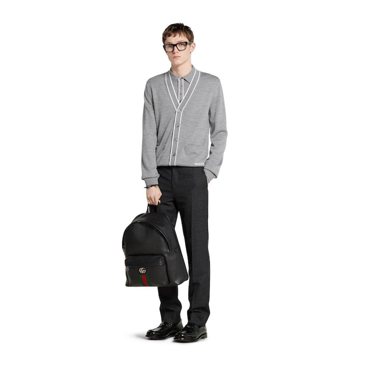 FINE WOOL KNIT CARDIGAN WITH INTARSIA-GUCCI-Verso