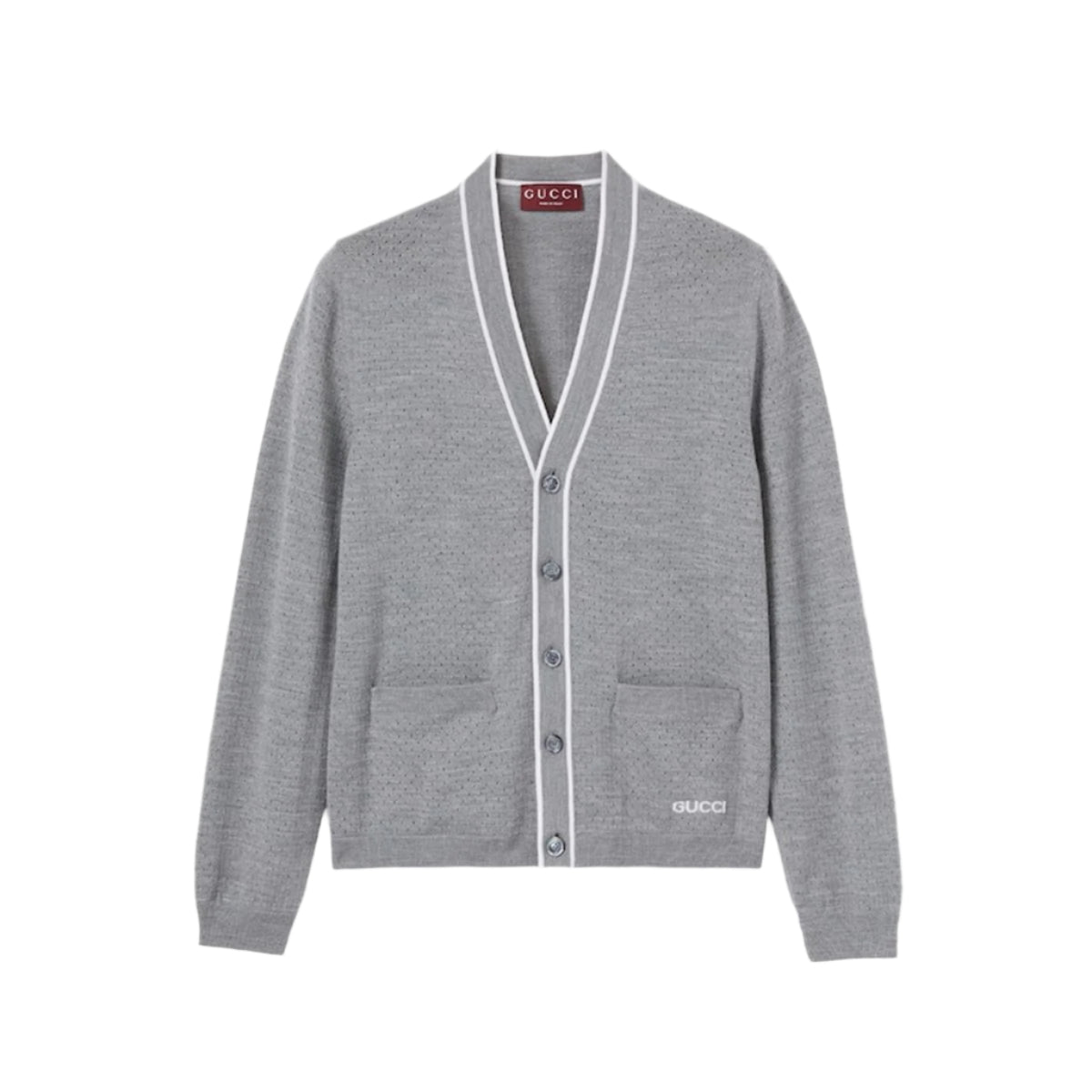 FINE WOOL KNIT CARDIGAN WITH INTARSIA-GUCCI-Verso