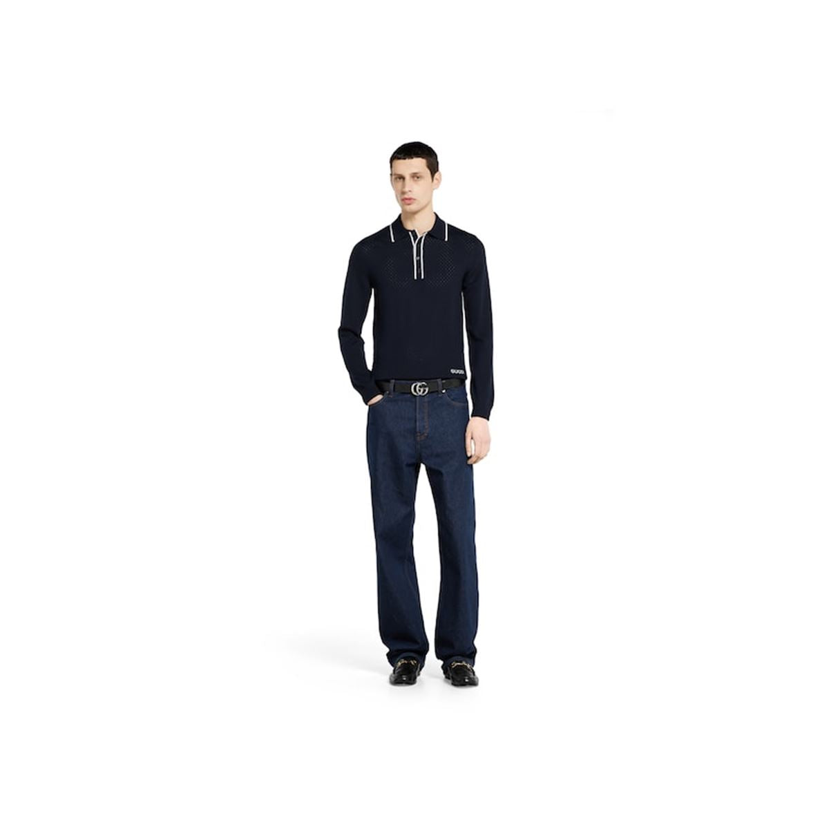 FINE WOOL KNIT POLO SHIRT WITH INTARSIA-GUCCI-Verso