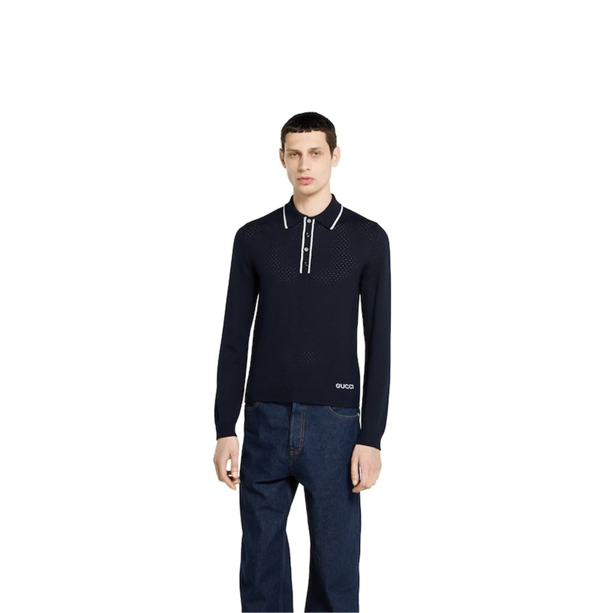 FINE WOOL KNIT POLO SHIRT WITH INTARSIA-GUCCI-Verso