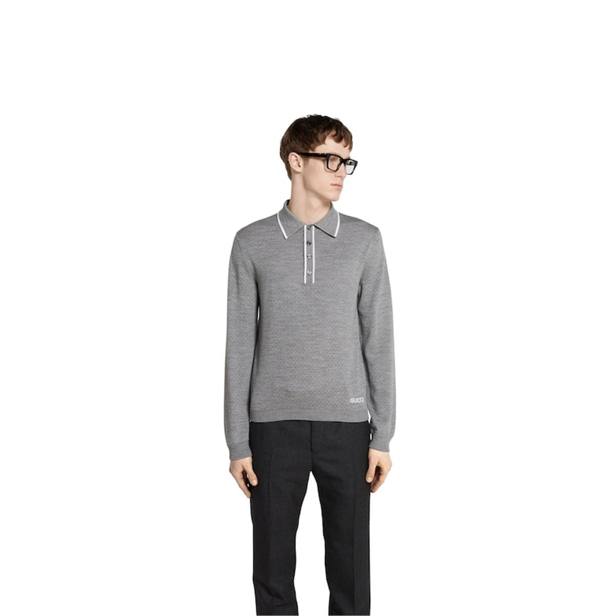 FINE WOOL KNIT POLO SHIRT WITH INTARSIA-GUCCI-Verso