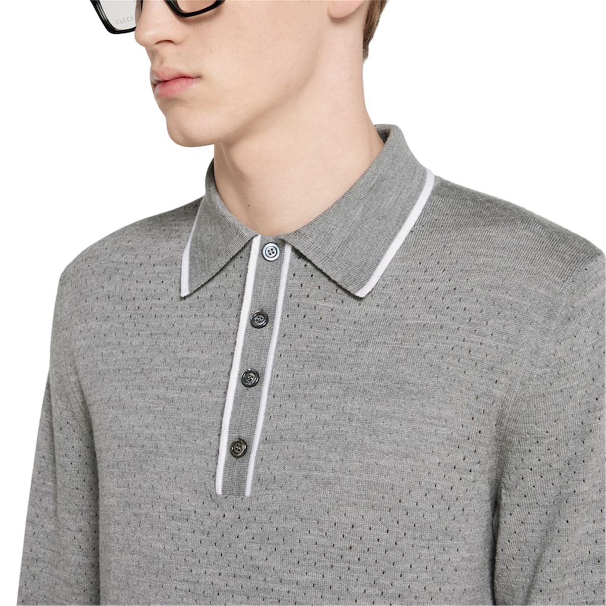 FINE WOOL KNIT POLO SHIRT WITH INTARSIA-GUCCI-Verso
