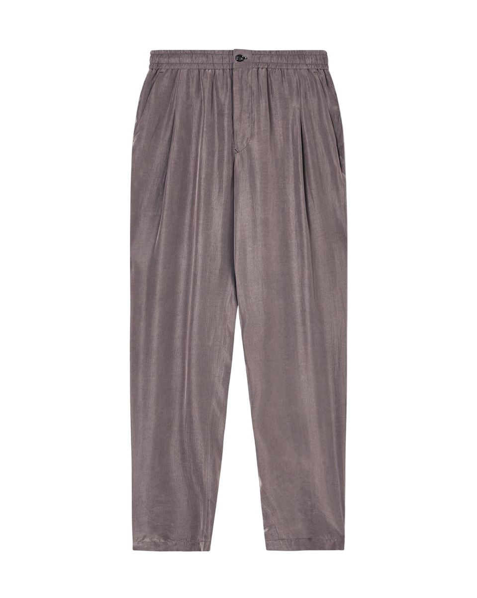 flat-front trousers in faded lyocell canvas-GIORGIO ARMANI-Verso