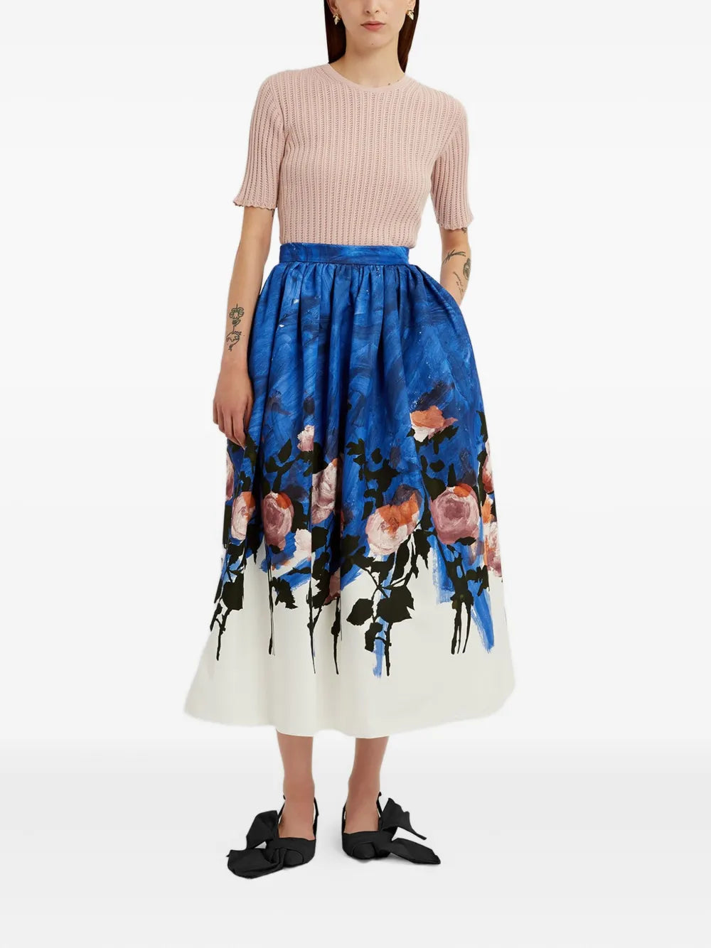 Floral gathered midi skirt-ERDEM-Verso