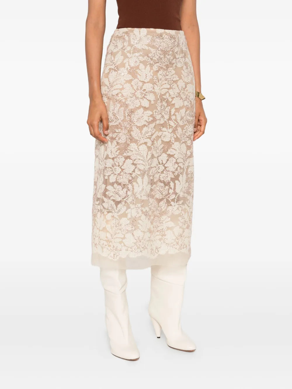 Floral sequin midi skirt