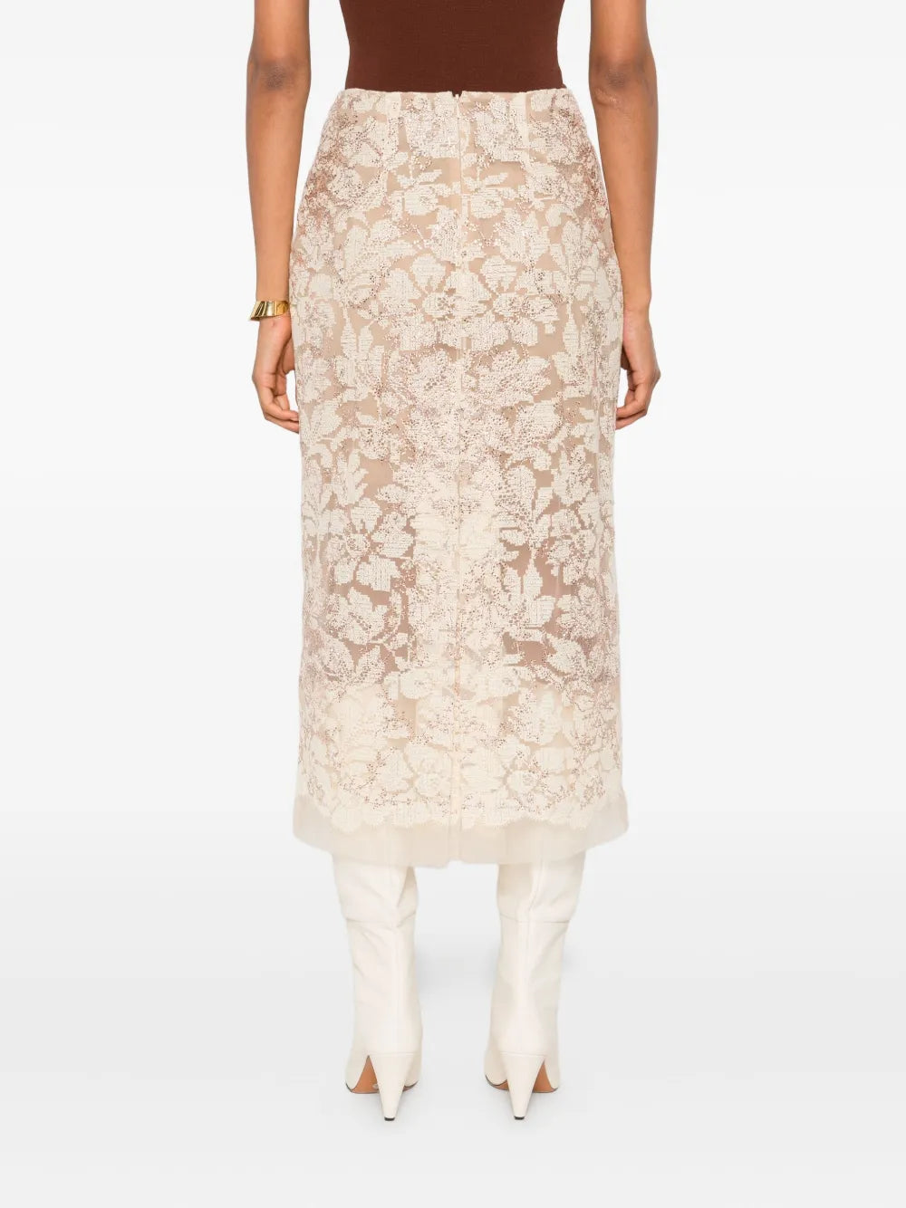 Floral sequin midi skirt