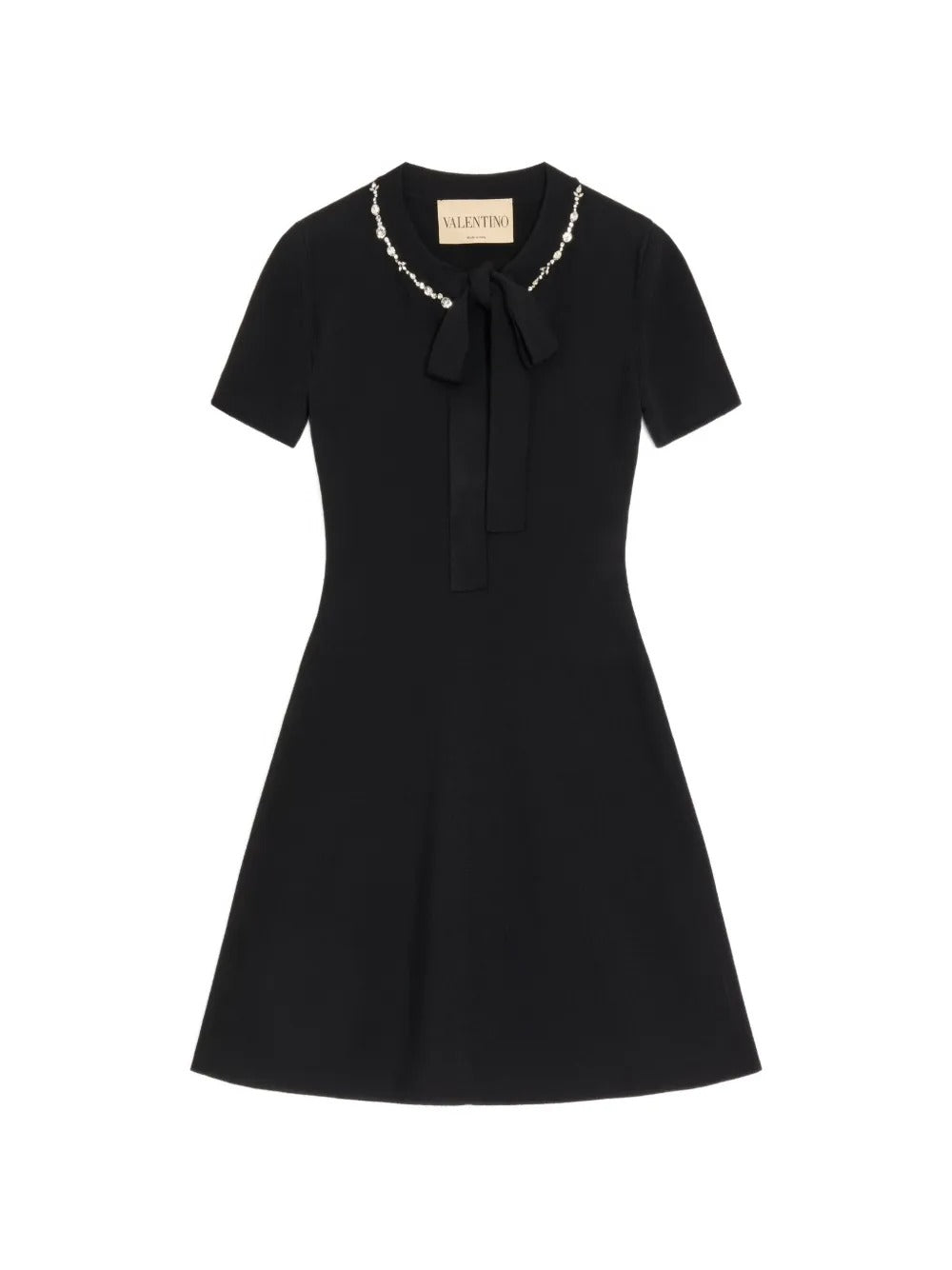 valentino black dress white collar Garavani Embroidered Knit-Dress Size:Size 4 Black Lace Ruffle Maxi Web Collection: Hen Party Short sleeves keep silhouette
