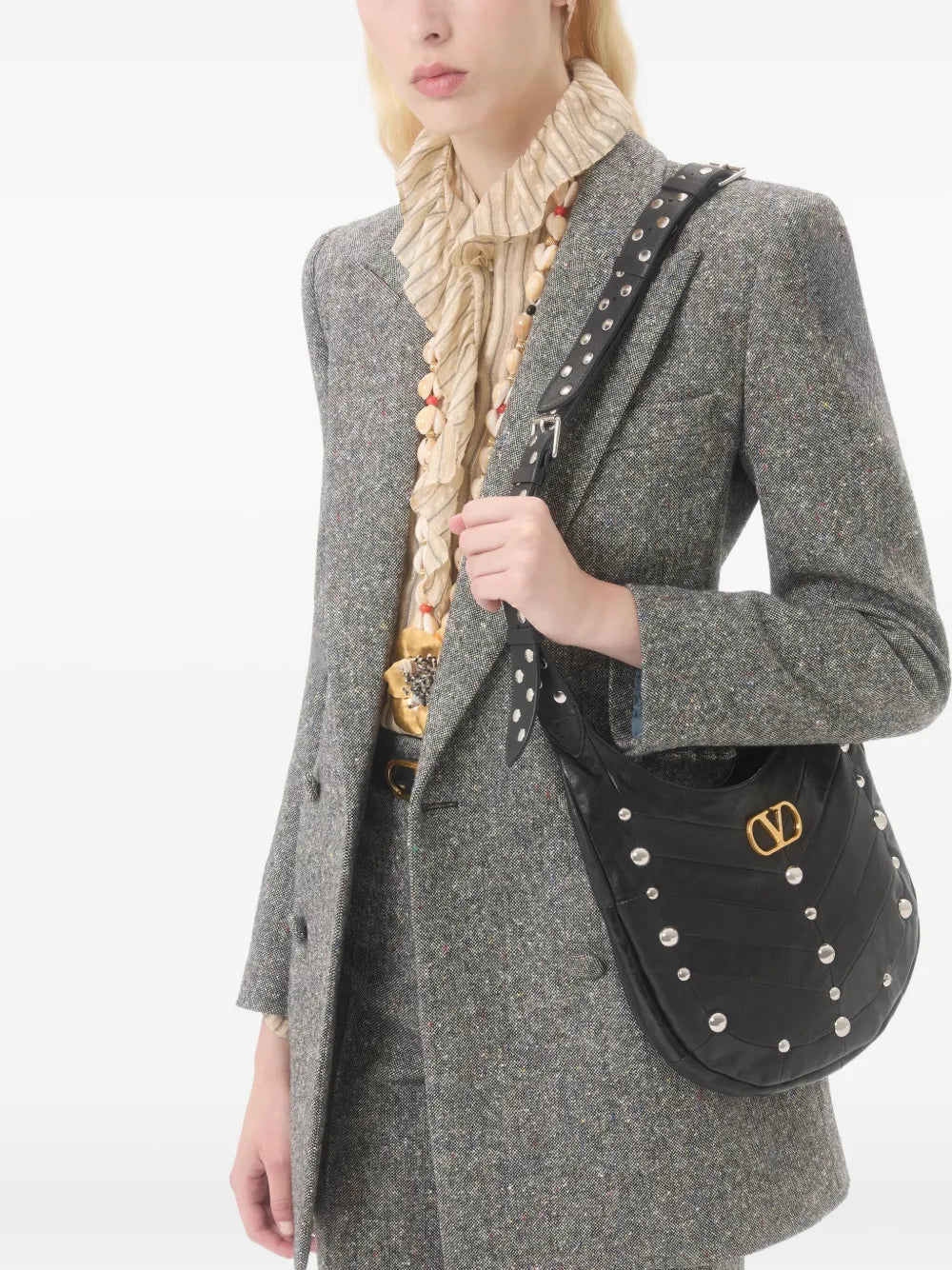 Garavani small hoboho chevron-quilted studded shoulder bag-VALENTINO-Verso