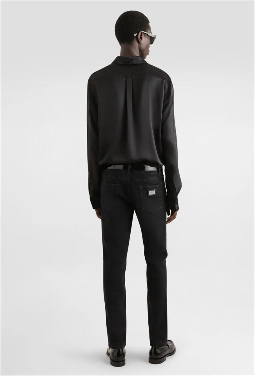 GRAY WASH SLIM-FIT STRETCH JEANS - DOLCE & GABBANA - Verso