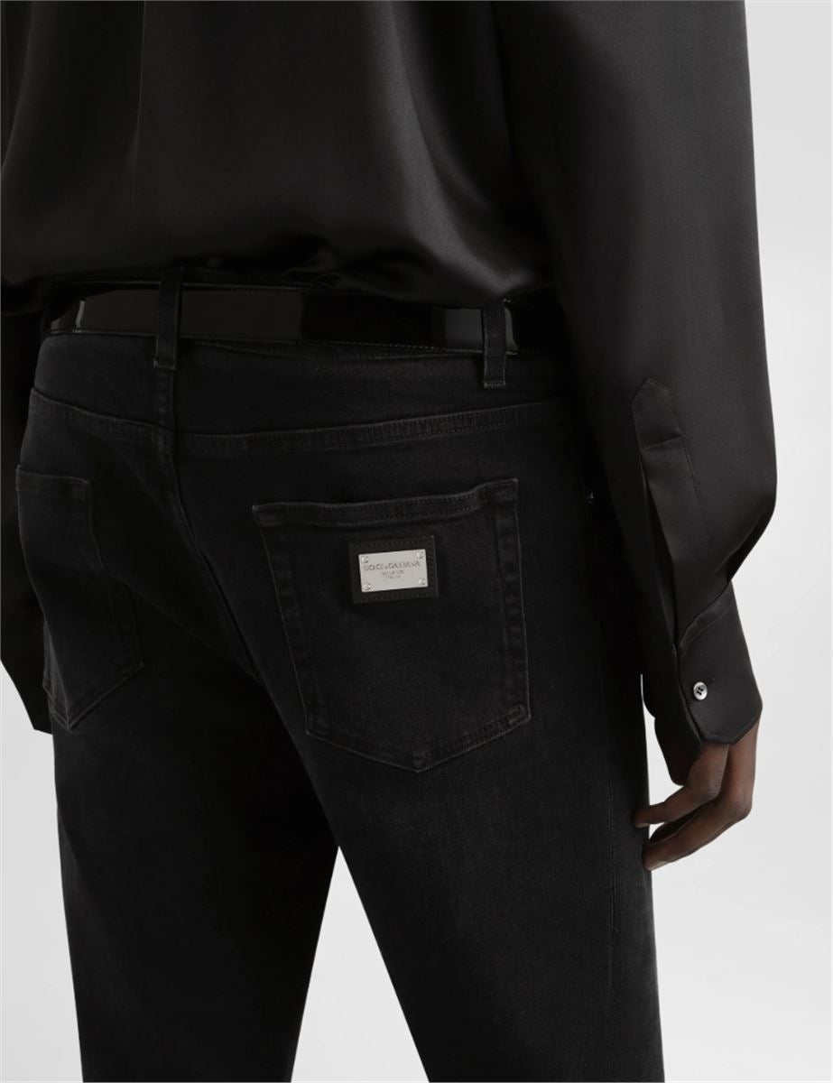 GRAY WASH SLIM-FIT STRETCH JEANS - DOLCE & GABBANA - Verso