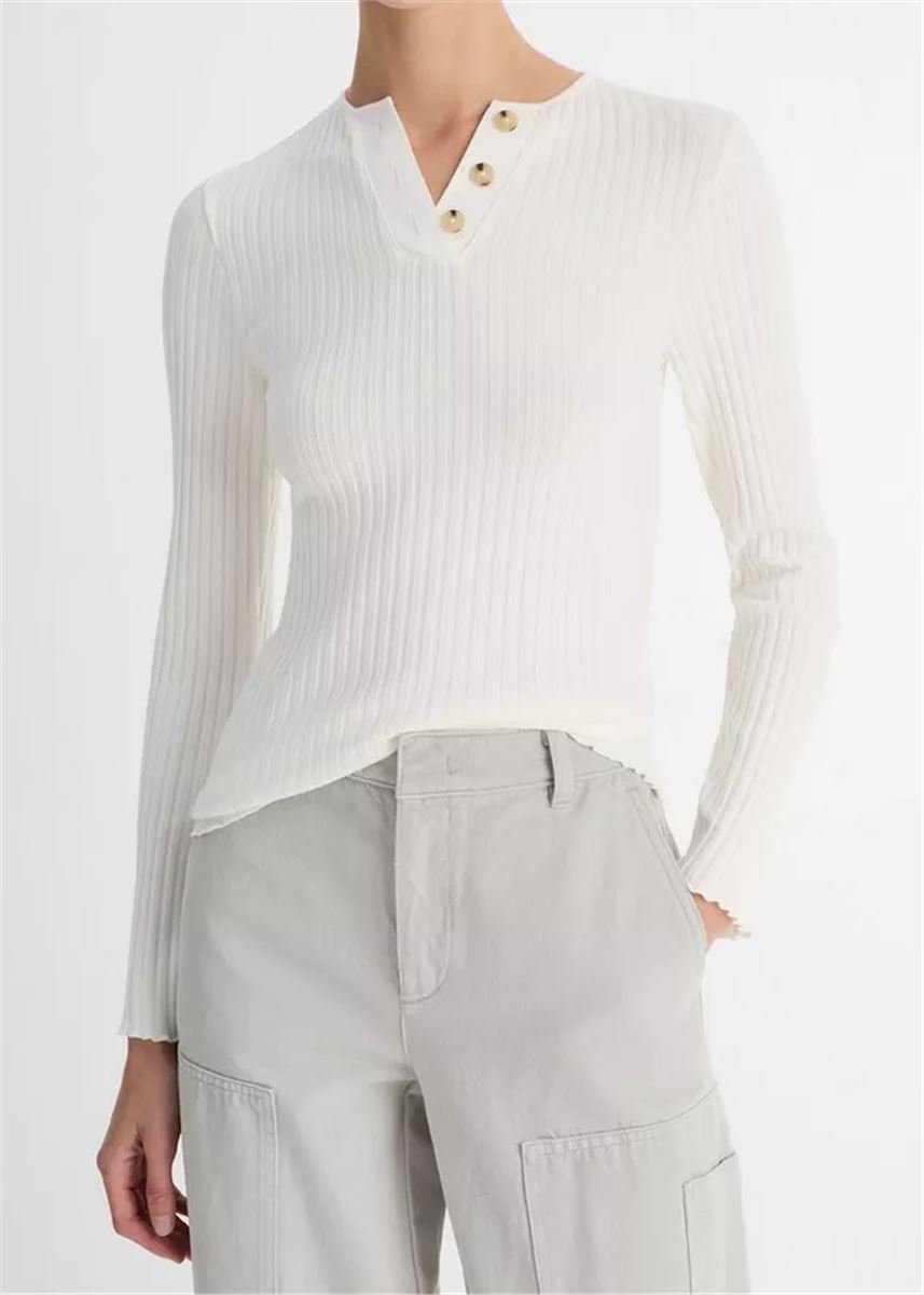 HENLEY-NECK RIBBED JUMPER - VINCE - Verso