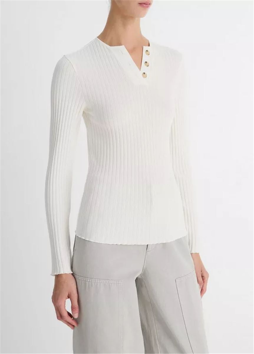 HENLEY-NECK RIBBED JUMPER - VINCE - Verso