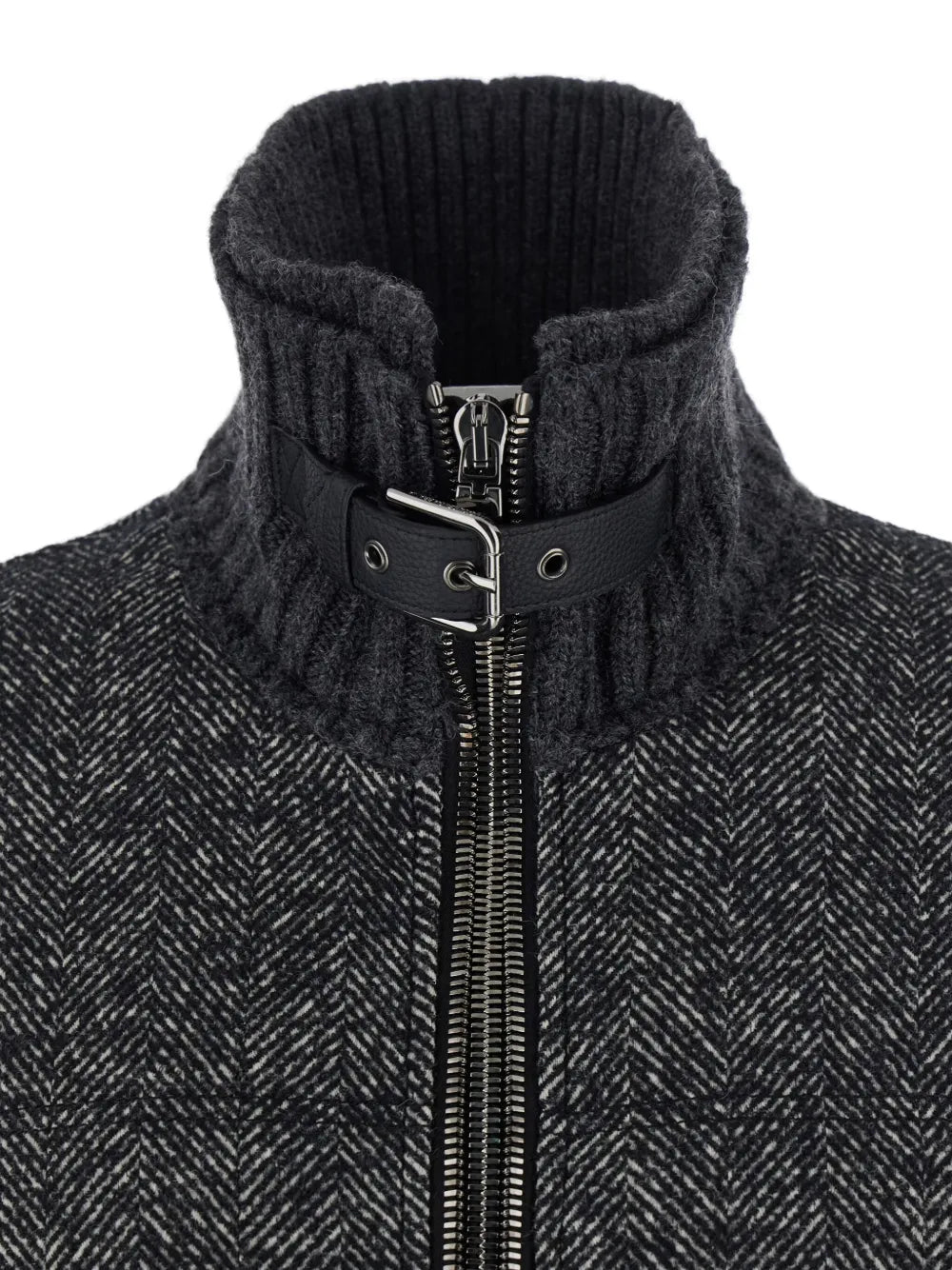 Herringbone-pattern Ribbed-knit Bomber Jacket-DOLCE & GABBANA-Verso