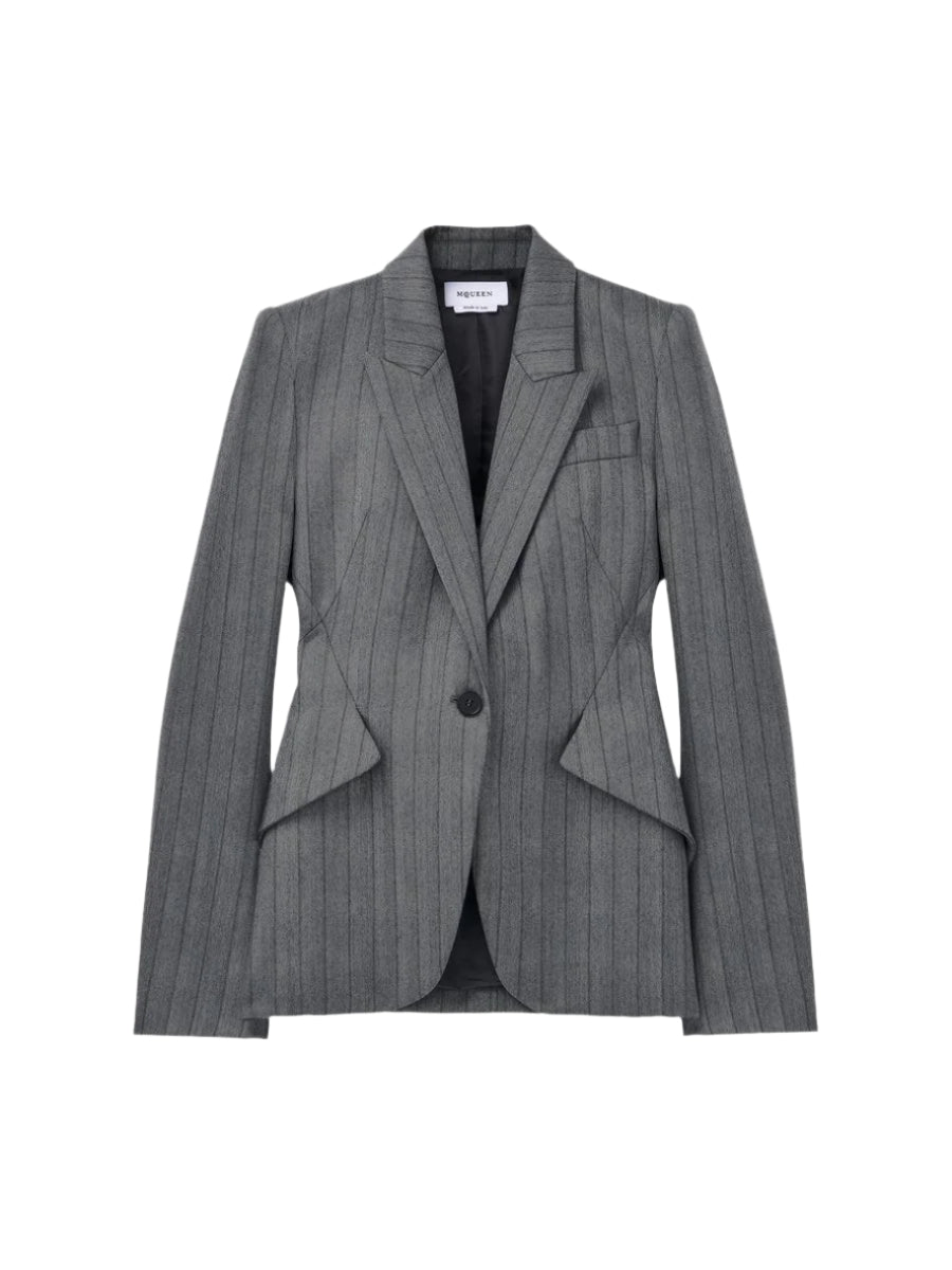 HERRINGBONE SINGLE-BREASTED JACKET IN GREY-A. MCQUEEN-Verso