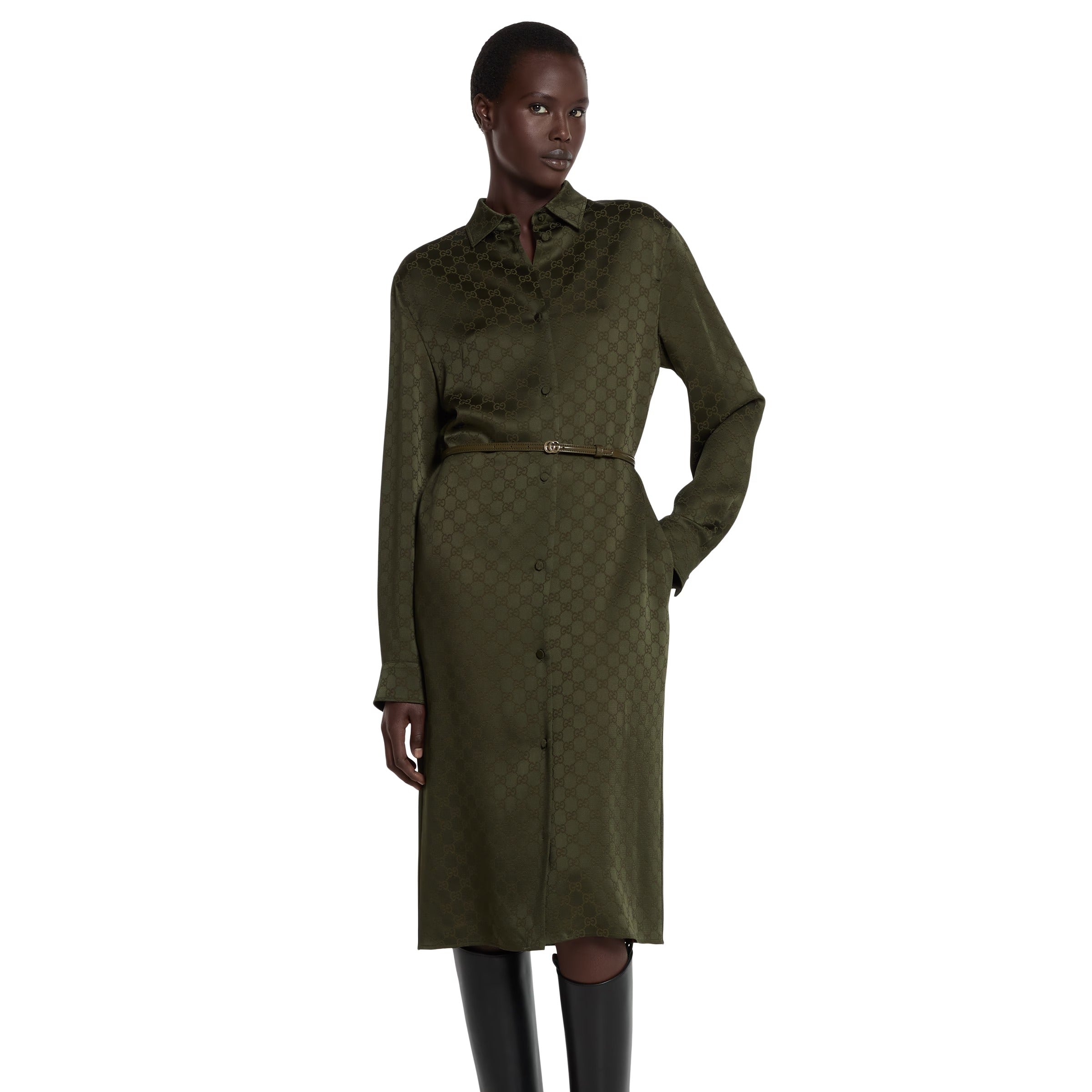 Gg satin shirt dress