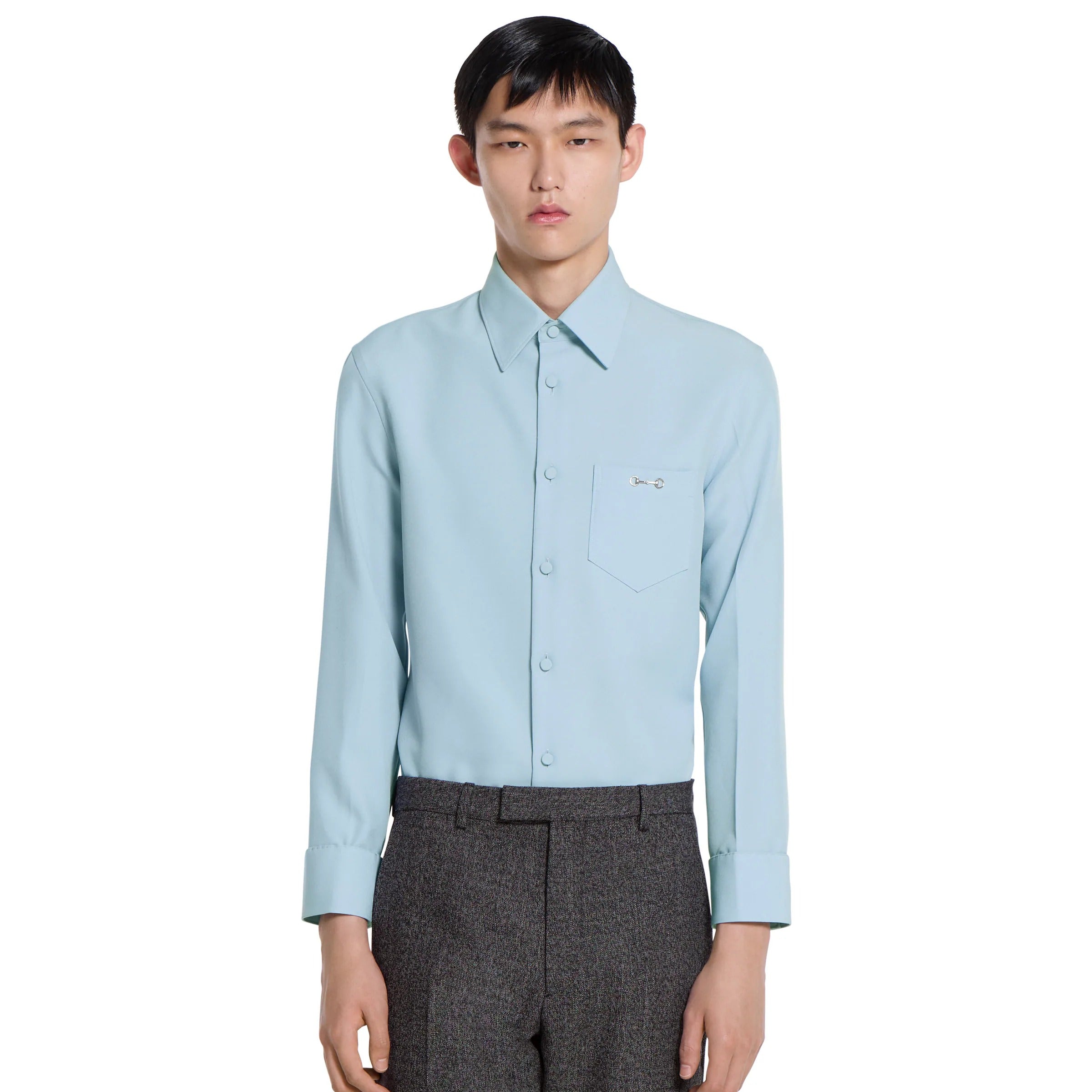 Polyester twill shirt with horsebit